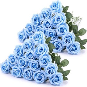$34 Hotop 40 Pcs Artificial Roses Bulk, Long Stem Fake Flowers, Light Blue