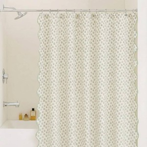$35 Mindsoft Toile Shower Curtain 72 x 72 Block Print Green and White Begonia