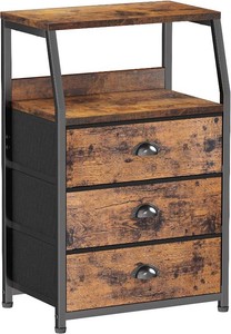 $50 Furnulem Nightstand with 3 Fabric Drawers, Small Bedroom Storage Cabinet