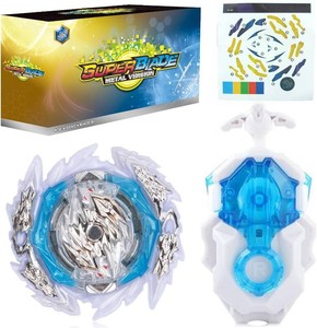 Bey Battling Top Blade Battle Set, B-189 Guilty Longinus Kr MDS-2 Spinning Top Starter Set with Launchers, Toy Gift for Boys Kids Children Ages 6 White-Blue