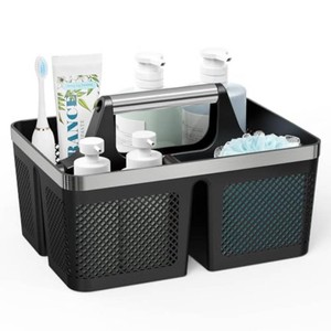 $26 BYUNER Black Shower Caddy Portable Plastic Bathroom Caddy Organizer with Handle and Holes, Cleaning Caddy, Hard Shower Basket Storage Tote for Toiletry, College Dorm Room Essentials for Men