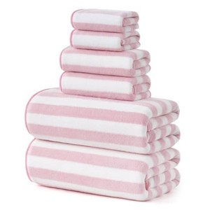 $40 REDKISS Ultra Soft Bath Towel Set 6-Piece 35x70  100% Microfiber, Highly Absorbent  Quick Dry Towels for Bathroom, Spa, Gym  2 Bath, 2 Hand, 2 Washcloths  Pink