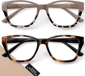 Madison Avenue 2 Pack Cateye Blue Light Blocking Reading Glasses for Women Spring Hinge, Vintage Computer Readers Eyeglasses