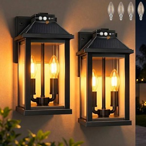 $70 ropelux Solar Lights Outdoor Waterproof, 3 Modes Porch Lights, Motion Sensor Outside Light for House, Outdoor Wall Lights Lantern, Exterior Lighting Fixtures for Garden Patio Fence Yard Garage, 2Pack