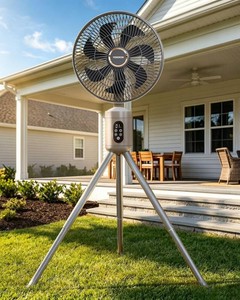 $160 Outdoor Fans for Patios,Cordless Outdoor Fan with Light and Remote,Pedestal to Tabletop & Hanging,Battery Operated Rechargeable Fan,12 Oscillating Fan For Quiet,8 Speeds,Timer,Gazebo,Deck,Porch,Brown