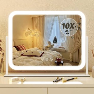 $38 FENNIO Vanity Mirror with Lights 17x13 Makeup Mirror with Lights,Vanity Mirror Touch Screen with 3-Color Lighting,Dimmable,for Vanity Desk Tabletop White