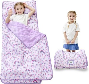 $25 Lasoftan Toddler Nap Mat with Pillow and Blanket, Extra Large Rolled Napping Mats,Slumber Bags for Boys Girls,Kids Sleeping Bag for Daycare, Preschool Travel Camping