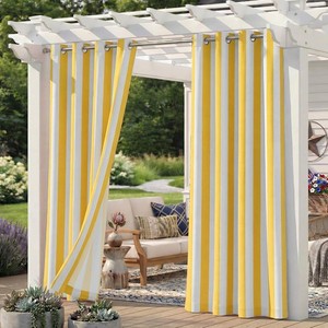 $45 4 Panels Outdoor Stripe Curtains for Patio, Waterproof Light Filtering Indoor Outdoor Curtain Panels with Grommets for Porch, Gazebo, 4 PCS x 53 x 95 Inches, SunbathWhite