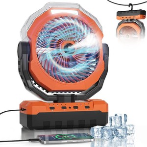 $50 460ml Tank Portable Misting Fan,36000mAh Rechargeable Battery Powered Camping Fan with 4 Speeds,3 Timers,2 Light Modes,Jobsite Beach Summer Essentials,Mist Fan for Indoor Outdoor Patios Travel,Orange