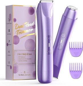 $20 Bikini Trimmer for Women, 2 in 1 Dual Head Electric Razors, IPX7 Waterproof & Painless Shaver, Cordless Pubic Hair Trimmer for Leg Face Underarm Body Hair Removal, Purple