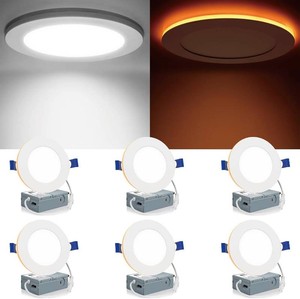 $46 Meconard 6 Pack 4 Inch 5CCT LED Recessed Lighting with Night Light, 2700K3000K3500K4000K5000K Selectable Ultra-Thin LED Recessed Ceiling Lights, 9W75W, 750LM, Dimmable Canless Wafer Downlight