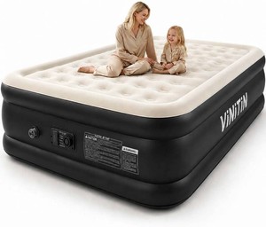 $60 Queen Air Mattress with Built-in Pump, 16 Elevated Inflatable Bed for Home & Guests, Self-Inflating Blow Up Mattress with Flocked Top & Storage Bag, 660lb Max Weight, Matt Black