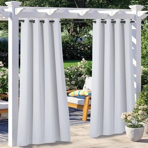 $31 NICETOWN 2 Panels Exterior Greyish White Outdoor Curtains for Patio Waterproof, Thermal Insulated Stainless Steel Grommet Durable Outside Vertical Drapes for Yard PartyPicnic, W52 x L95