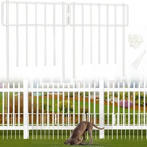 $32 Thrivinest 10 Pack Animal Barrier Fence, No Dig Fence Decorative Fences, 17in(H) x10ft(L) Rustproof Metal Small Garden Fence Border for Dogs Rabbits, Bottom Blocker for Outdoor Yard Patio, White