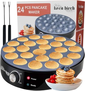 $46 24PCS Mini Pancake Maker Machine, Nonstick Electric Dutch Pancakes Griddle, Adjustable Heat Multi-Use Poffertjes Pan, Simple & Easy Baker for Home and Restaurants, Perfect for Breakfast & Desserts