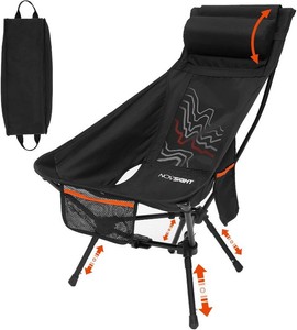 $80 Portable High Back Camping Chair with Headrest and Adjustable Feet