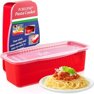 Microwave Pasta Cooker with Strainer Lid & Built-in Measuring Card