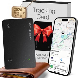 $38 SPOTMINDERS Apple MFi Certified Wallet Tracker Card for Travel - Works with Apple Find My, IP68 Waterproof Rechargeable Tracking Card for Wallet Luggage Passport Purse - Ultra Slim 0.07in Item Finder