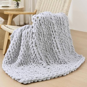 $27 Bigacogo Chunky Knit Throw Blanket for Couch, 40x40 inches, Light Grey