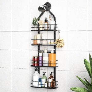 $46 Shower Caddy Hanging (Black), Adjustable Anti-Swing-Over The Shower Head Caddy, 4 Tier Stainless Steel Bathroom Storage Organizer Bathroom Shelves Basket Rack Shower Caddies (4Tier)