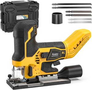 $80 Ecarke Cordless Jig Saw Compatible With Dewalt 20V, Brushless Motor 3800RPM, 7 Speeds Dial Control, Free-Tool  45  Bevel Cuts, 4 Orbital Action, Dust Blows and 6 Blades For Cutting, Tool Only