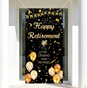 Retirement Door Curtain, 90x180cm35.4x70.9in Polyester Gold and Black The Legend Has Retired Banner Backdrop for Coworker Office Retirement Party Supplies