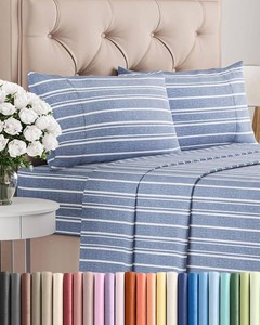 $43 King Size 4 Piece Sheet Set - Breathable & Cooling Sheets - Blue Stripes