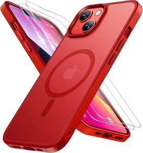 $21 Miracase Magnetic for iPhone 14 Case 6.1 inch (Compatible with MagSafe) with 2X Screen Protectors  Military-Grade Protection, Anti-Fingerprint Translucent Matte Phone Case Cover, Red