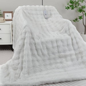 $45 Heated Blanket Electric Throw- 50x60 Soft Thick Bubble Electric Blanket for Sofa with 5 Heat Levels & 4 Hours Auto-Off Overheat Protection, Warm Cozy Gifts, Cream