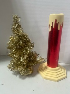 Vintage Red Foil Electric Window Candle and Tinsel Tree