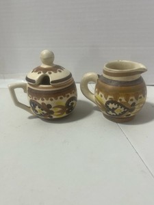 Vintage HB Quimper France Folk Style Cream and Sugar