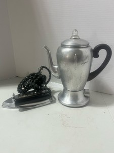 Vintage Mirro-Matic Coffee Pot with Cord, and ATC Travel Iron