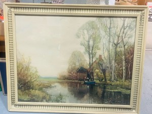 Beautiful Antique Tranquil Riverside Picture 30 X 24