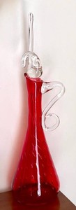 LR - Vintage Bischoff Ruby Red Art Glass Decanter Cruet with Clear Handle & Stopper MCM