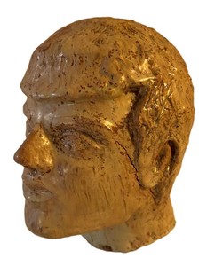 LR - Vintage Pottery Head Sculpture Gold-Toned Male Portrait