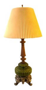 MB - Vintage Table Lamp with Green Glass Ornate Carved Base