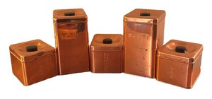 K - Vintage Copper Five Canister Set - Flour, Sugar, Tea & Coffee