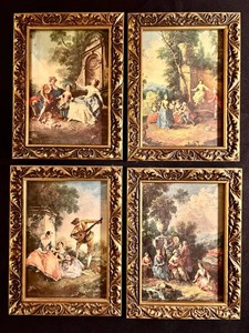 LR - Victorian Pictures - Ornate Gold-Color Framed Set (Lot of 4)
