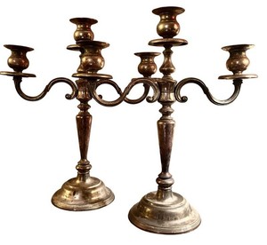 LR - Vintage Silver-Plated Candelabra Pair - 3-Light (Lot of 2)