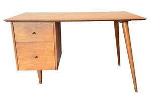 LR - Mid-Century Modern Paul McCobb Planner Group Model 1560 Single-Pedestal Maple Desk