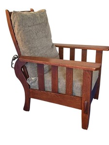 LR - Antique Mission Morris Chair - Arts & Crafts Oak Reclining Armchair