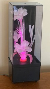 LR - Vintage Fiber Optic Lighted Floral Display Cabinet - Color-Changing LED Flowers