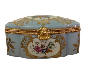 Vintage Porcelain Trinket Box - Limoges France Floral Gilt Hinged