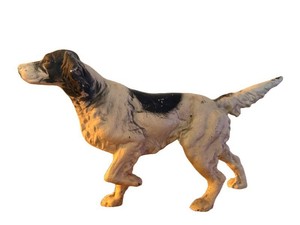 LR - Vintage Cast Iron Sporting Dog Figurine - Painted Pointer-Type Hunting Dog