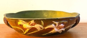 LR - Art Pottery Bowl - Vintage Roseville Organic Floral Relief