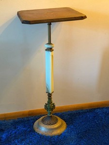 Vintage Pedestal Table - Slag Glass Post