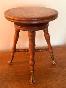 LR - Vintage Piano Stool - Wooden Turned Base, Glass Claw Ball Feet