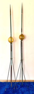 LR - Antique Lightning Rods - Pair With Amber Glass Globes