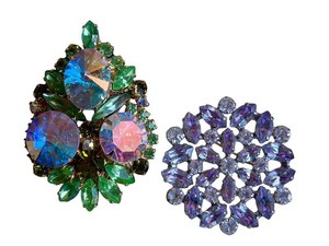 Vintage Brooches - B. David & Purple Rhinestone Pins (Lot of 2)