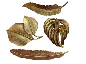 Vintage Costume Brooches - Feather & Leaf Designs including a Vintage Crown Trifari Brooch